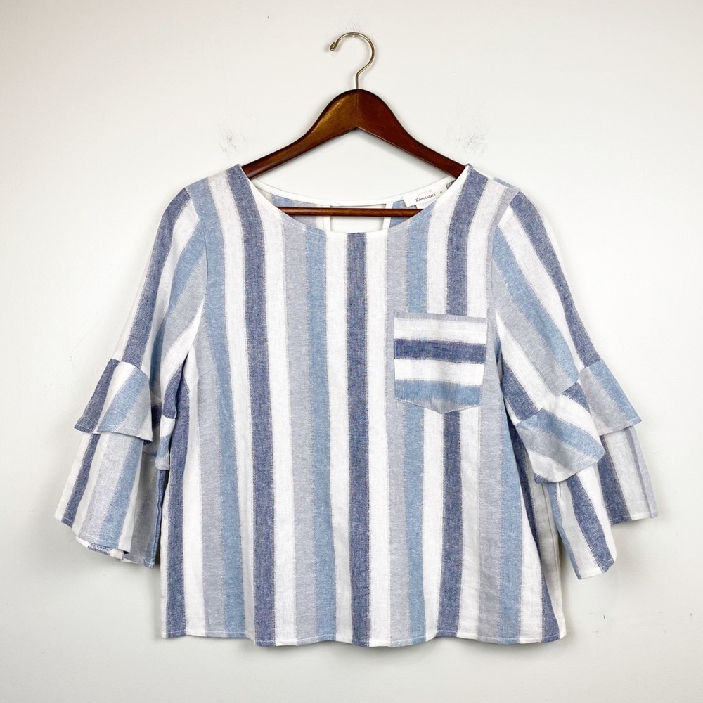 Urban Romantics Linen Blend Ruffle Shirt